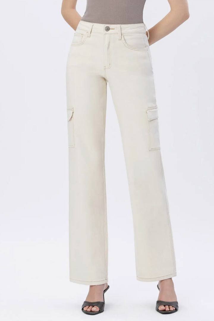 FLYING MONKEY - 90's Super High Rise Utility Cargo Dad Jeans Ecru