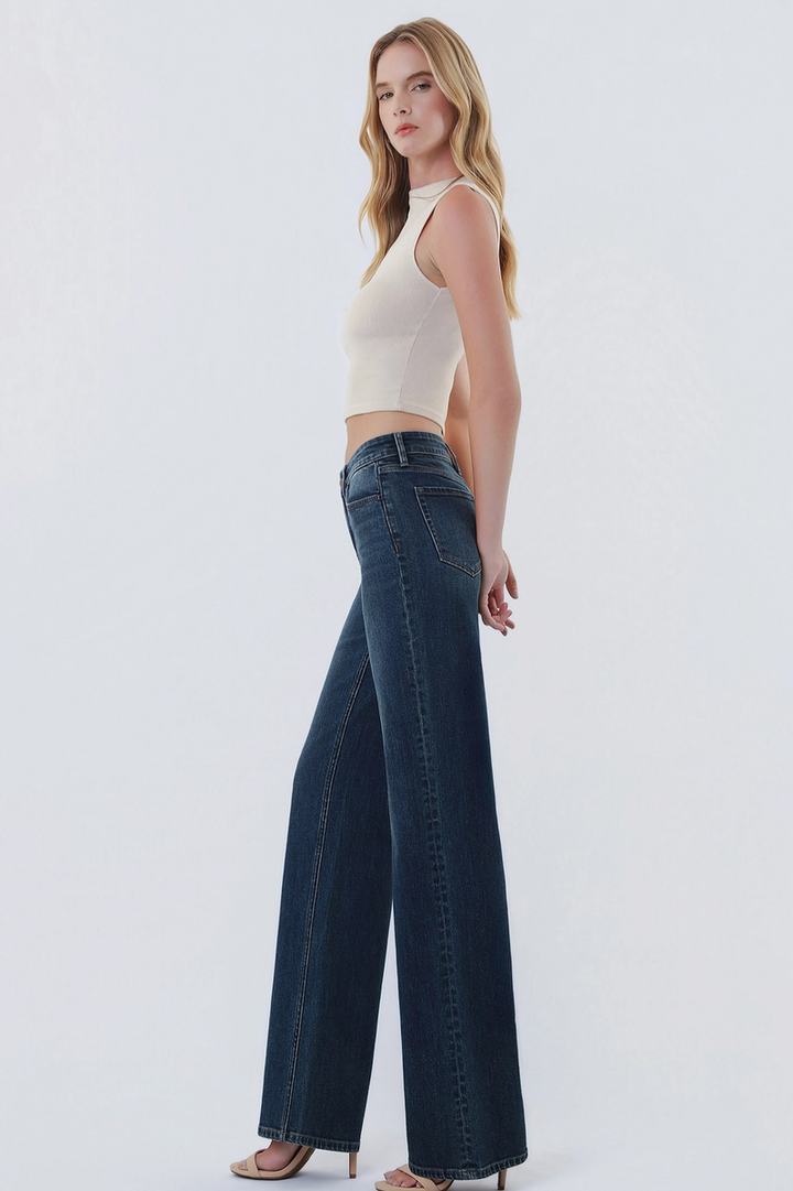 FLYING MONKEY - Mid Rise Full Length Dark Wash Wide Leg Jeans in Spellbound