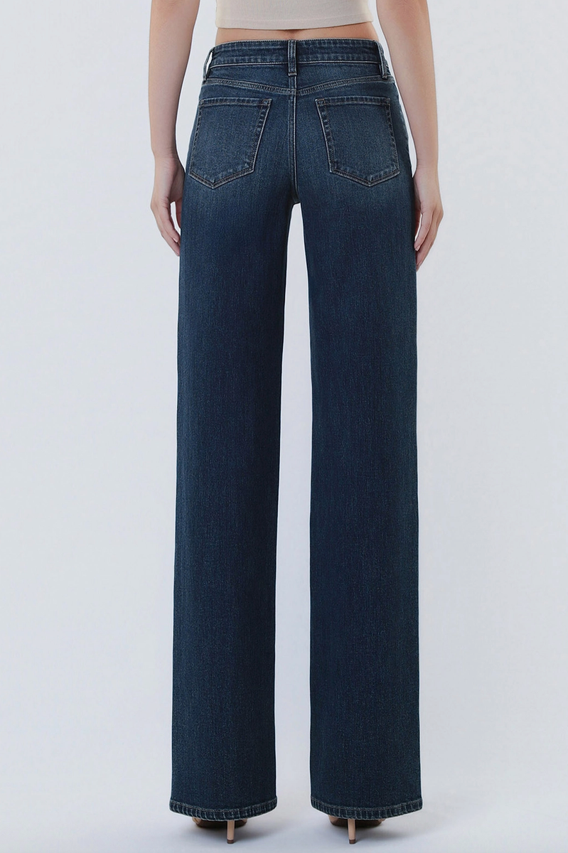 FLYING MONKEY - Mid Rise Full Length Dark Wash Wide Leg Jeans in Spellbound