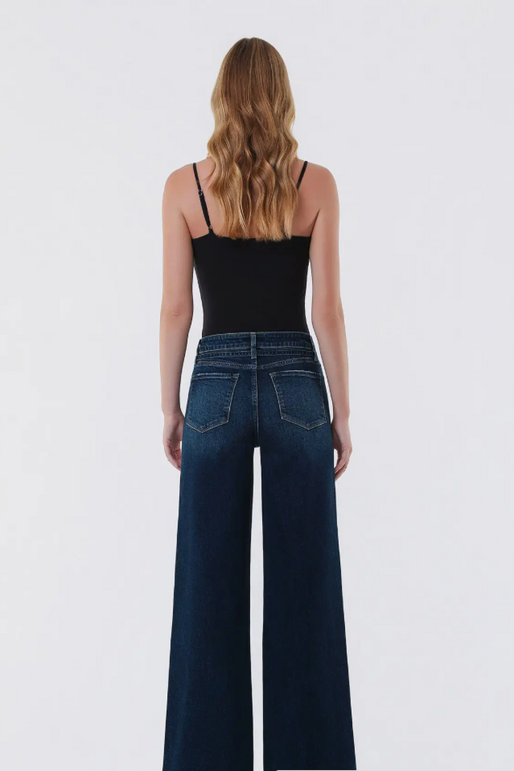 VERVET by FLYING MONKEY - High Rise Dark Wash Waist Tie Wide Jeans in Astonishment