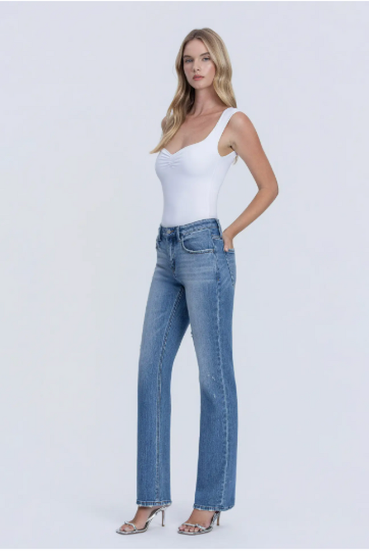VERVET - Melissa Mid Rise Full Length Medium Wash Straight Jeans in Innovative