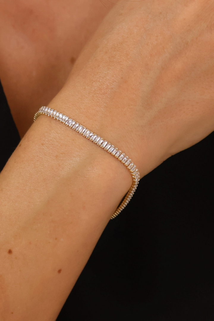 GoldFi - 18k Gold Filled 3mm Baguette Cut Cz Tennis Bracelet