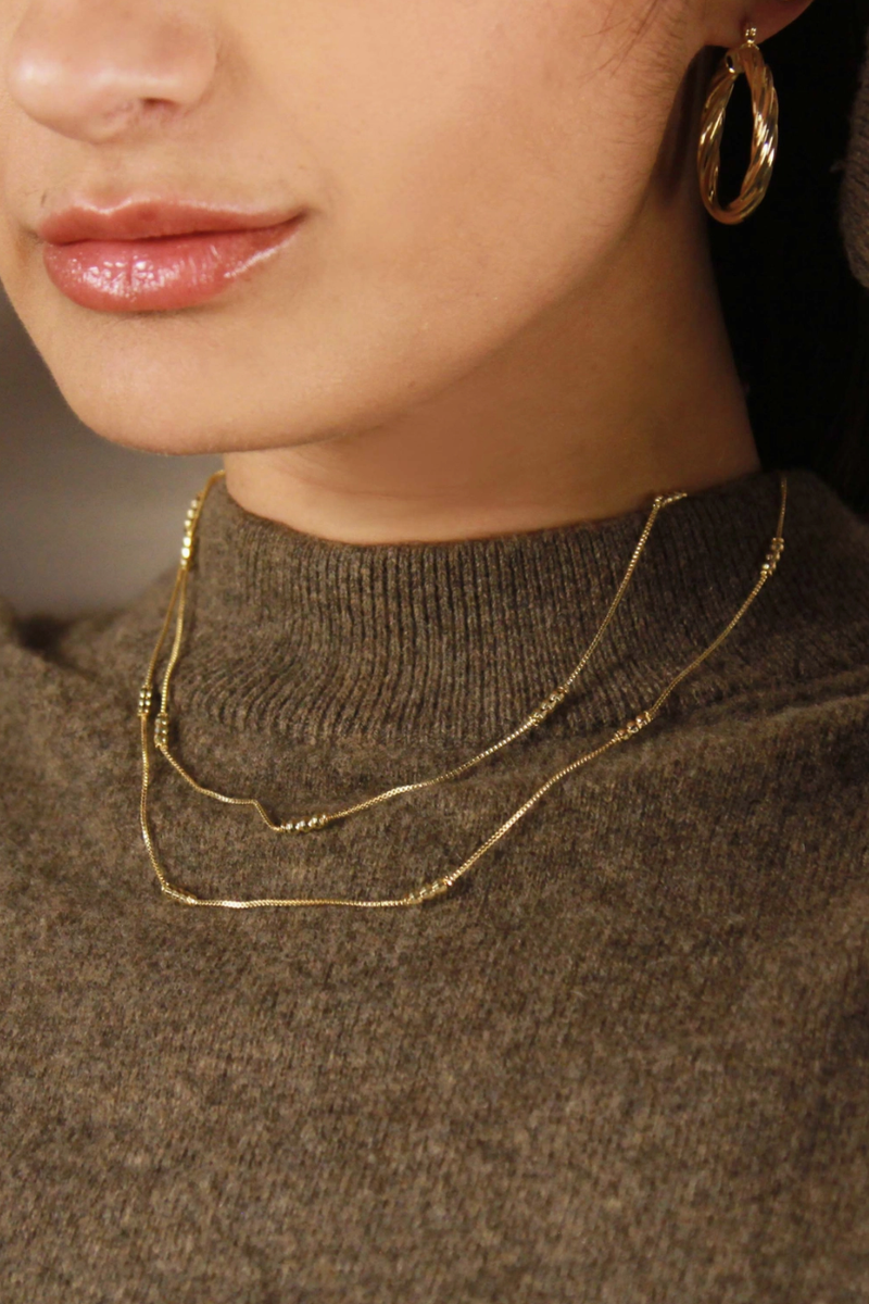 Goldfi - 18k Gold Filled Bead Detailed Box Chain Necklace