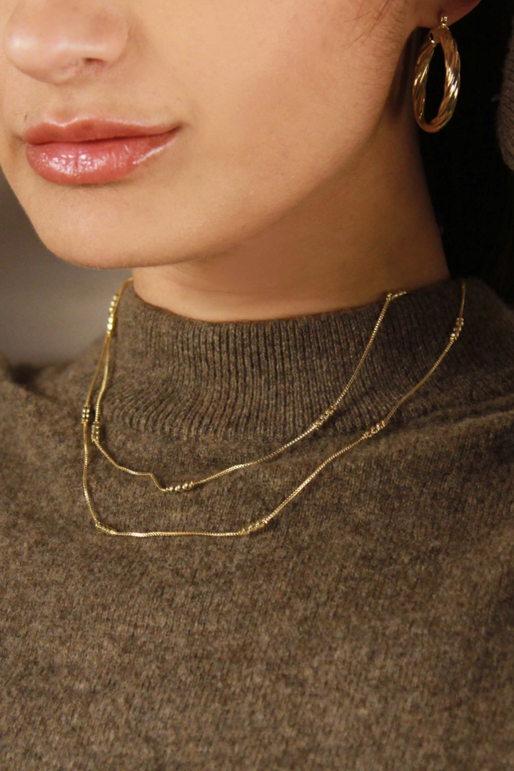 Goldfi - 18k Gold Filled Bead Detailed Box Chain Necklace