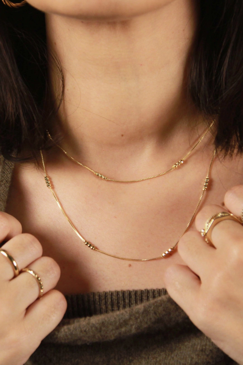 Goldfi - 18k Gold Filled Bead Detailed Box Chain Necklace