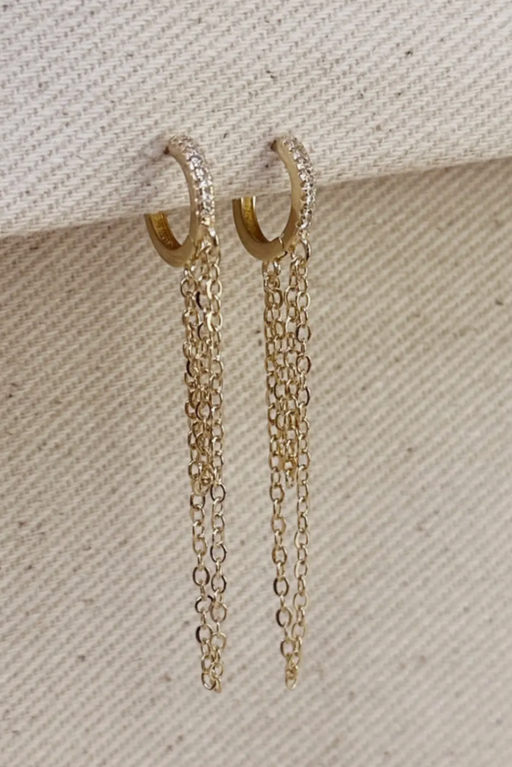 GoldFi - 18k Gold Filled Cz Hoop with Dangling Chains Earrings