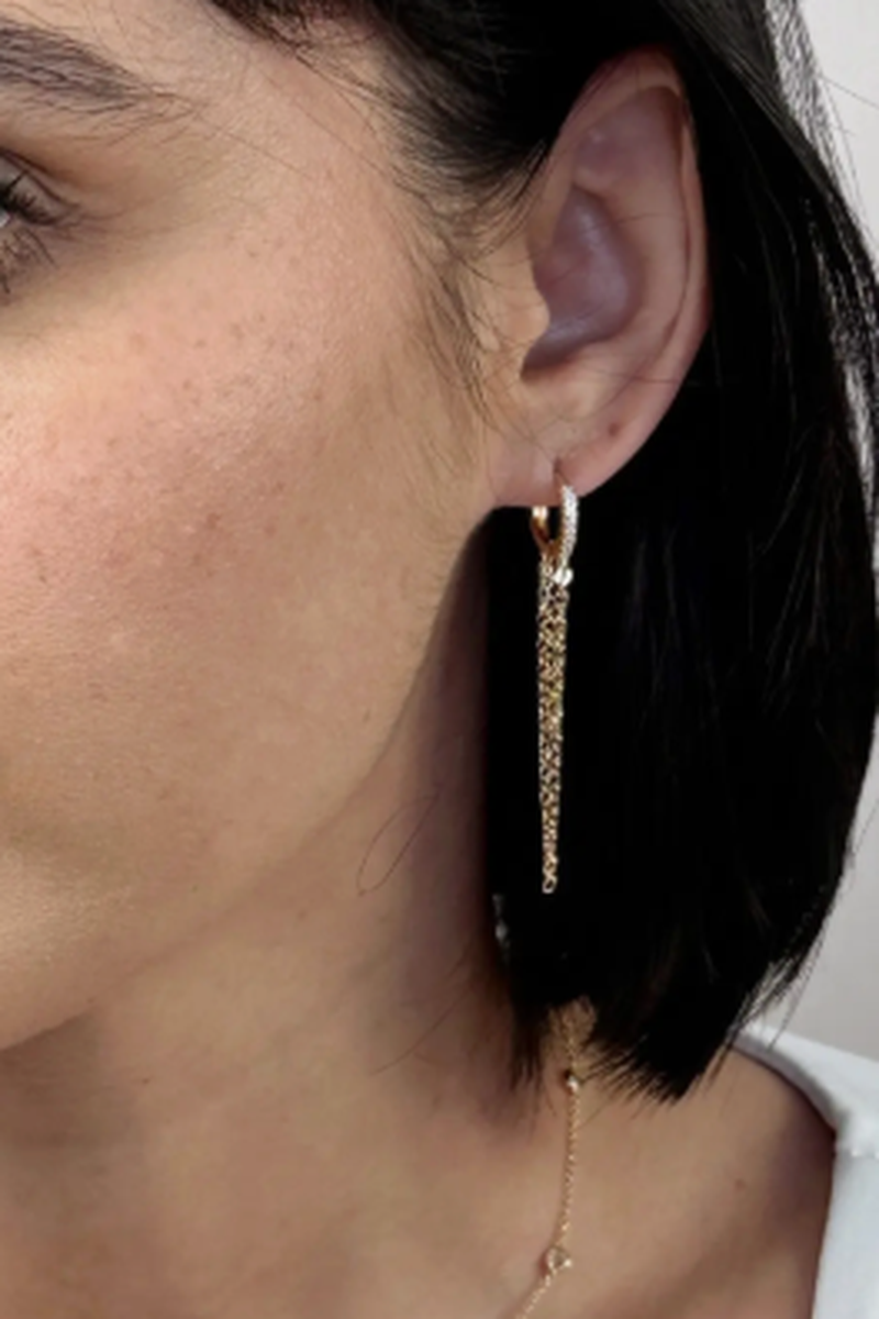 GoldFi - 18k Gold Filled Cz Hoop with Dangling Chains Earrings
