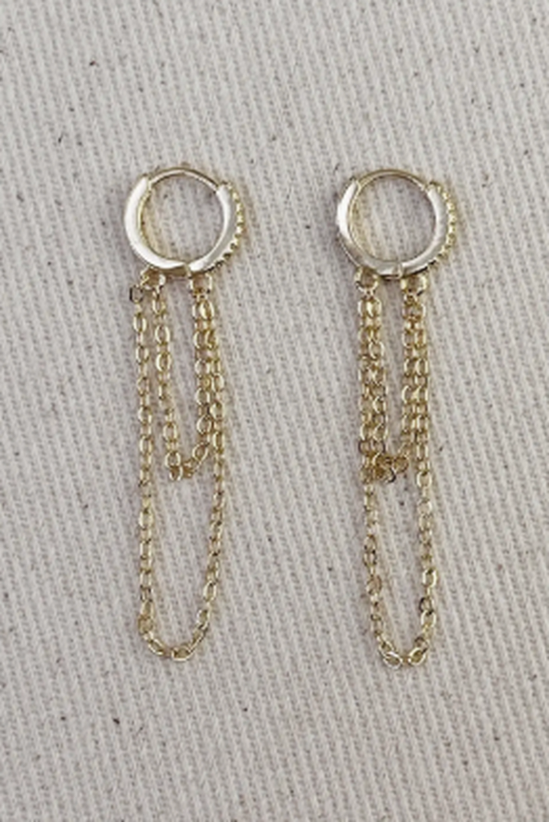 GoldFi - 18k Gold Filled Cz Hoop with Dangling Chains Earrings