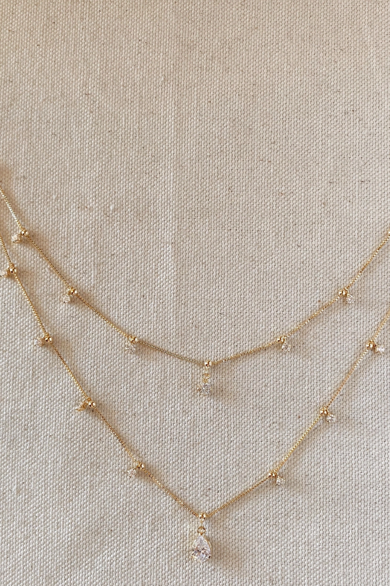 Goldfi - 18k Gold Filled Layered Necklace With Cubic Zirconia Stones in Clear