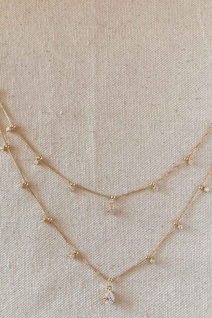 Goldfi - 18k Gold Filled Layered Necklace With Cubic Zirconia Stones in Clear