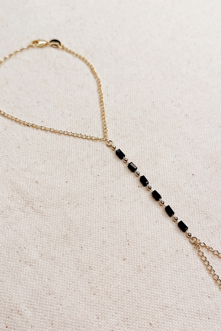 GoldFi - 18k Gold Black Crystal Hand Chain
