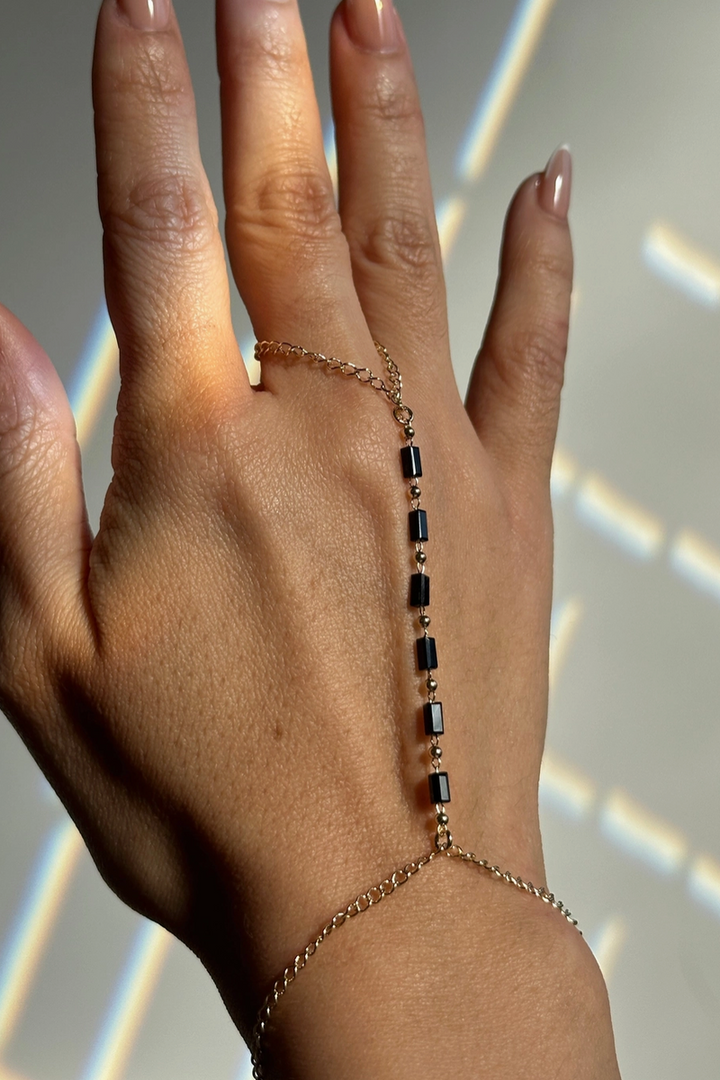 GoldFi - 18k Gold Black Crystal Hand Chain