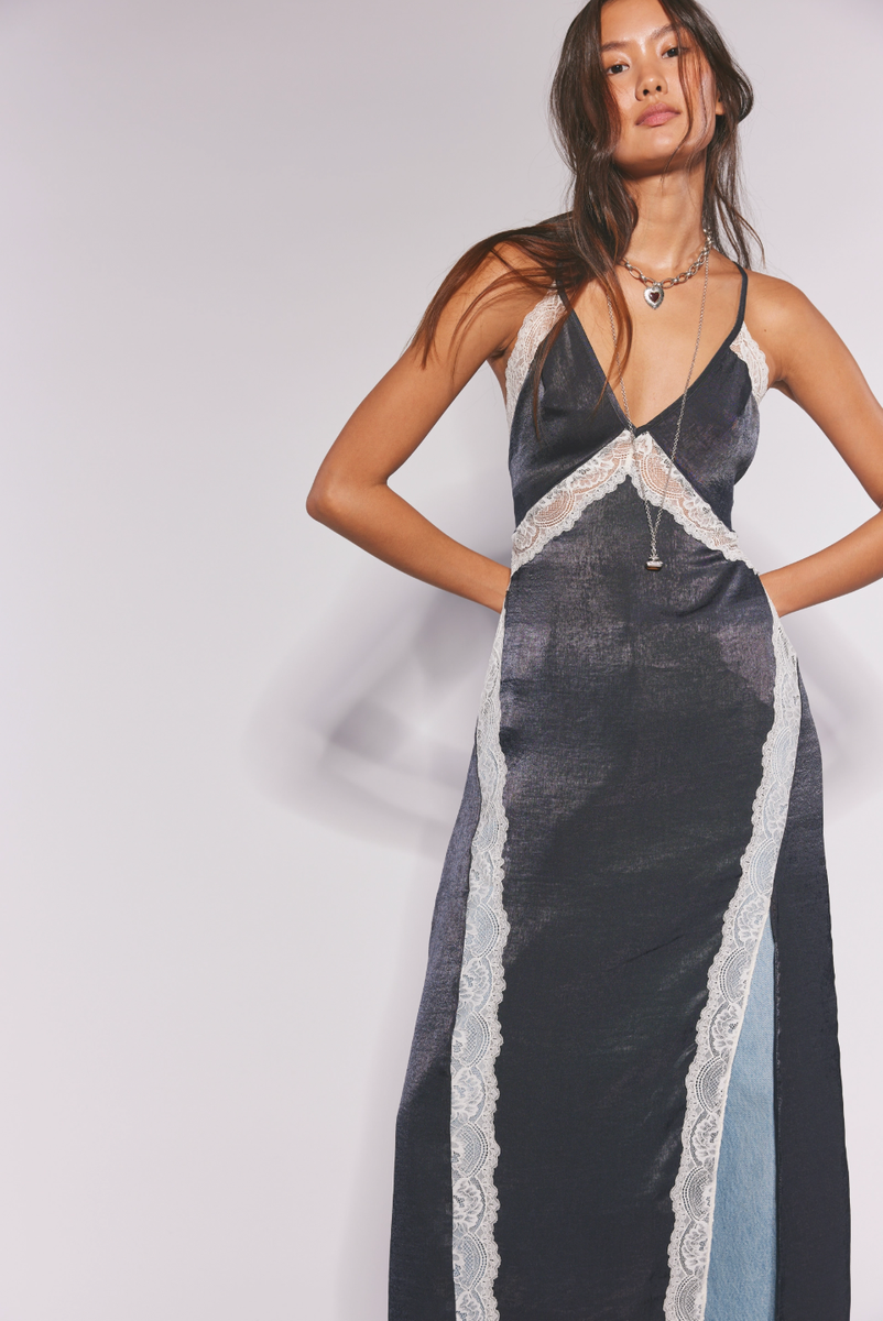 Free People - Some Kind Of Love Maxi Slip in Black Combo