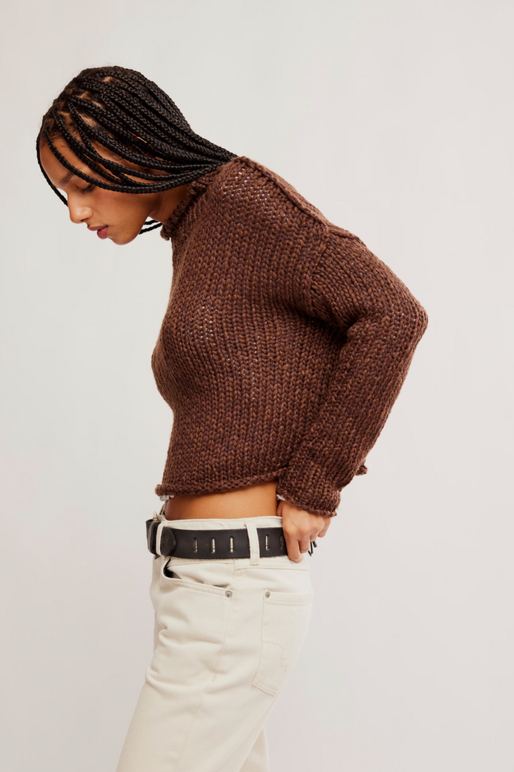 Free People - Opal Rollneck Knit Sweater in Chicory Coffee