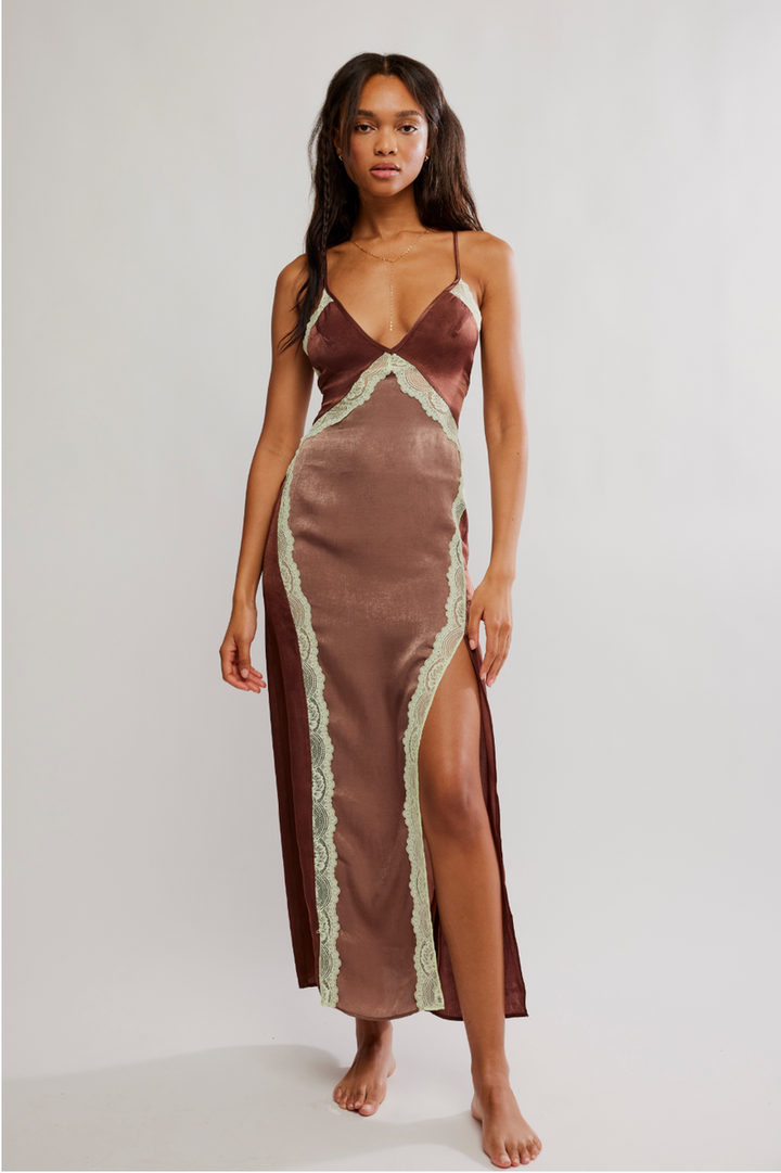 Free People - Some Kind Of Love Maxi Slip in Mink Combo