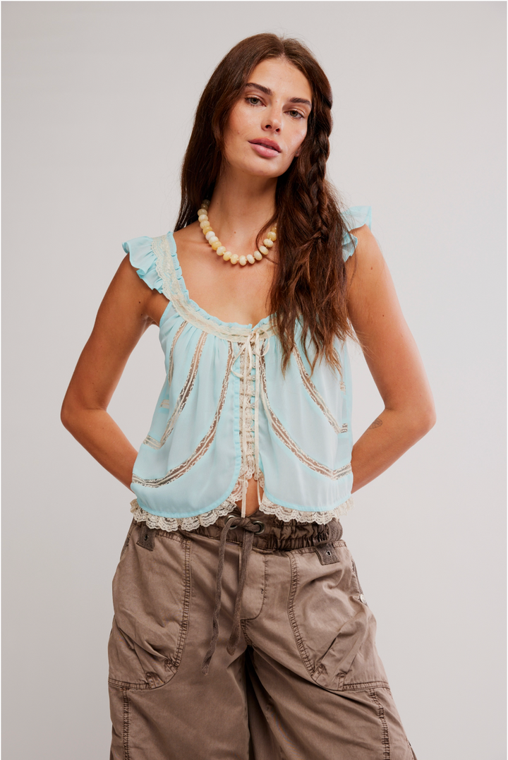 Free People - Mabel Tank in Pastel Blue Combo