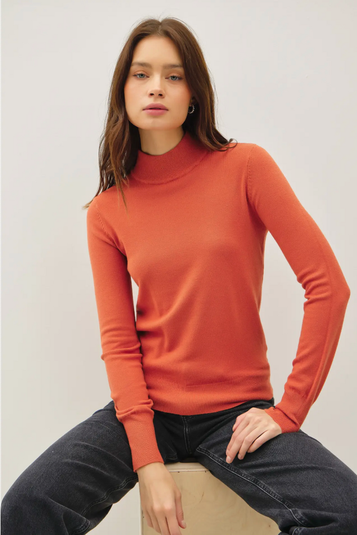 Be Cool - Basic Mock Neck Sweater in Persimmon