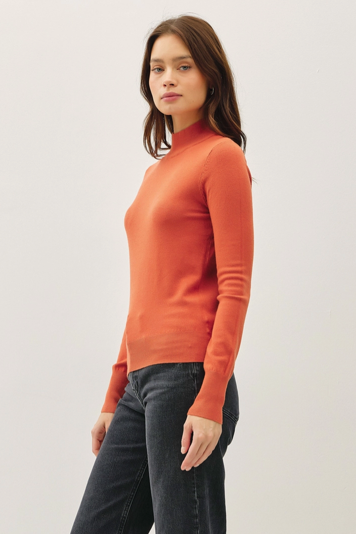 Be Cool - Basic Mock Neck Sweater in Persimmon