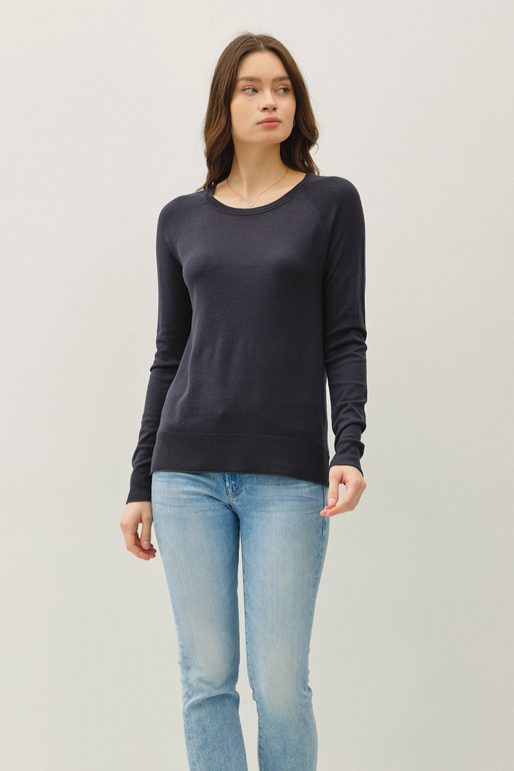 Be Cool - Lightweight Round Neck Raglan Sweater in Dark Teal