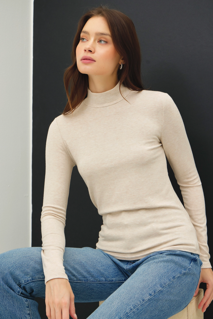 Be Cool - Turtle Neck Knit Top in Oatmeal