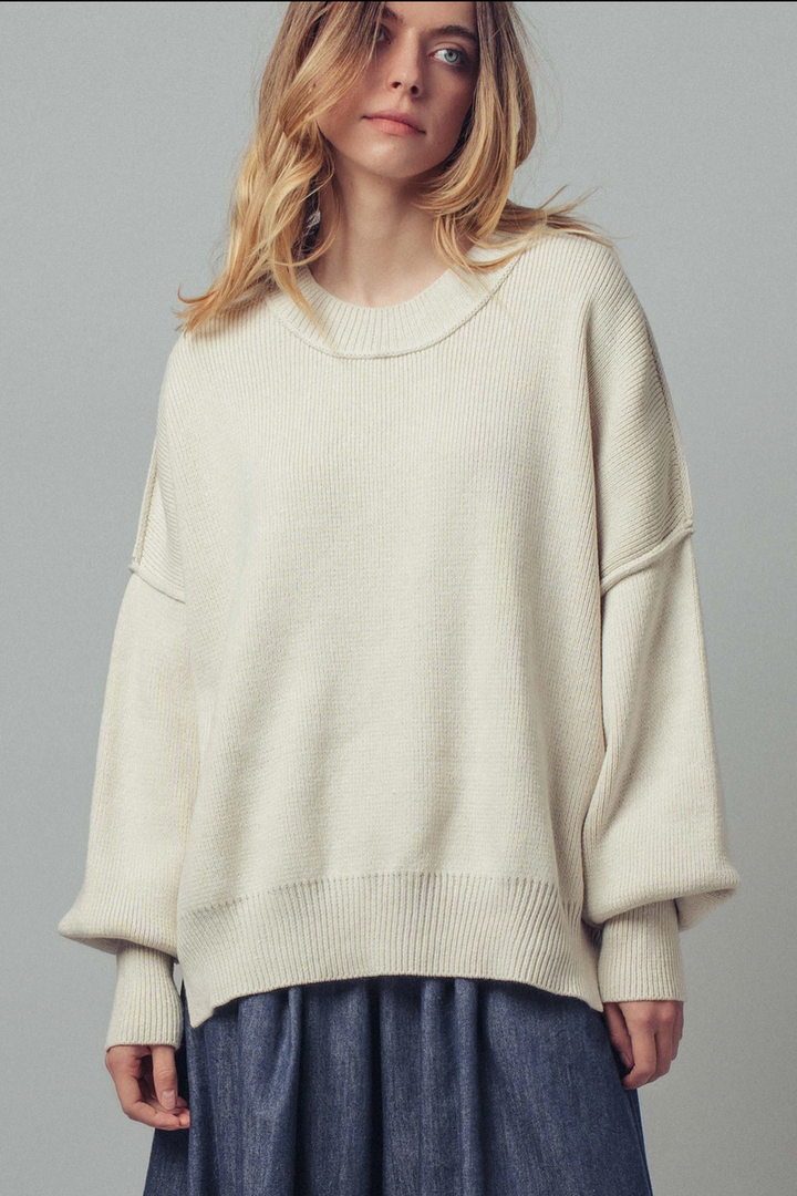 Urban Daizy - Oversized Cotton-Blend Knit Sweater in Chalk