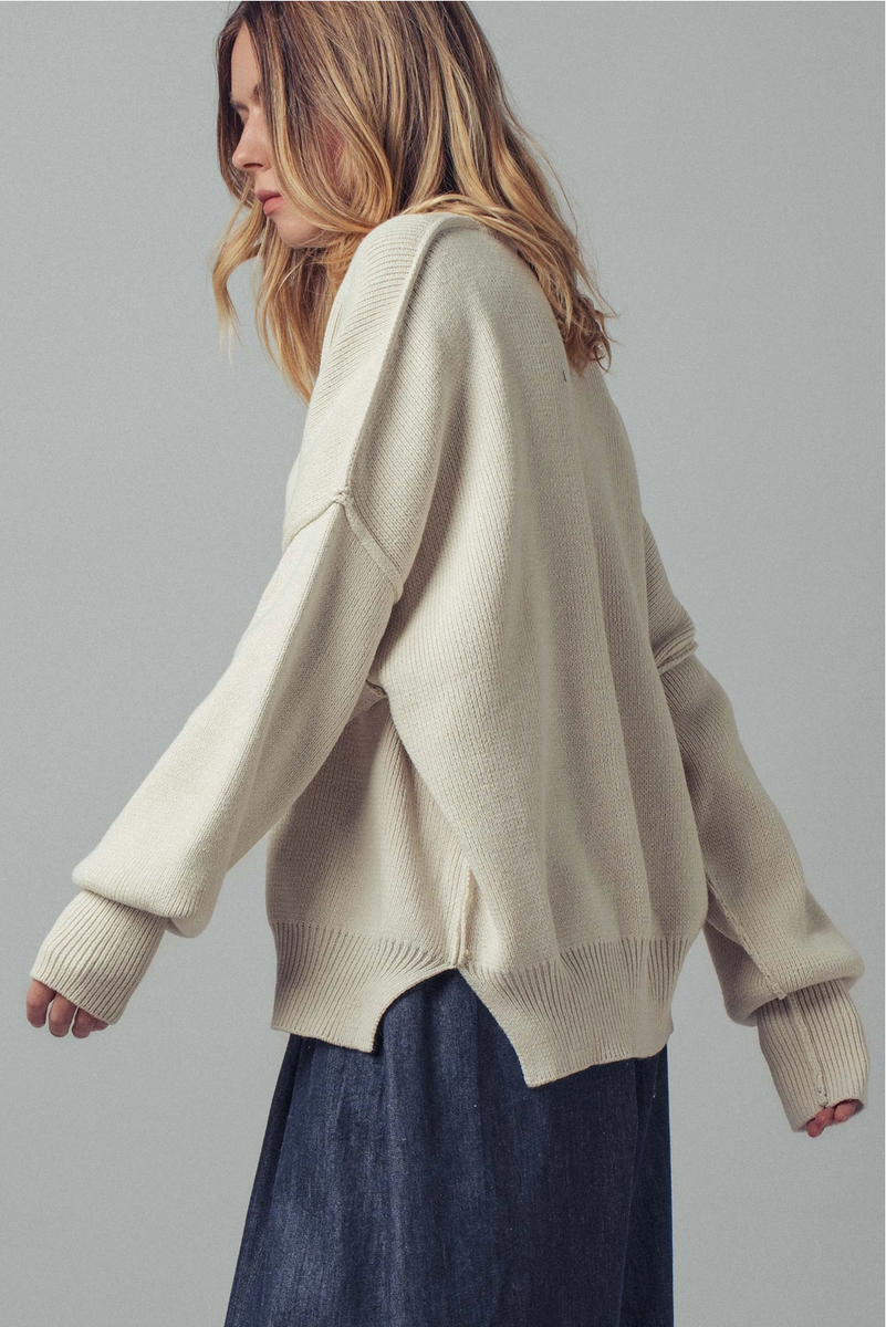 Urban Daizy - Oversized Cotton-Blend Knit Sweater in Chalk