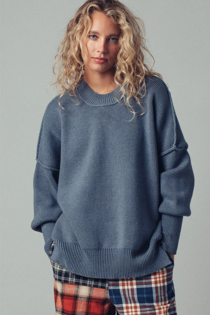 Urban Daizy - Oversized Cotton-Blend Knit Sweater in Navy