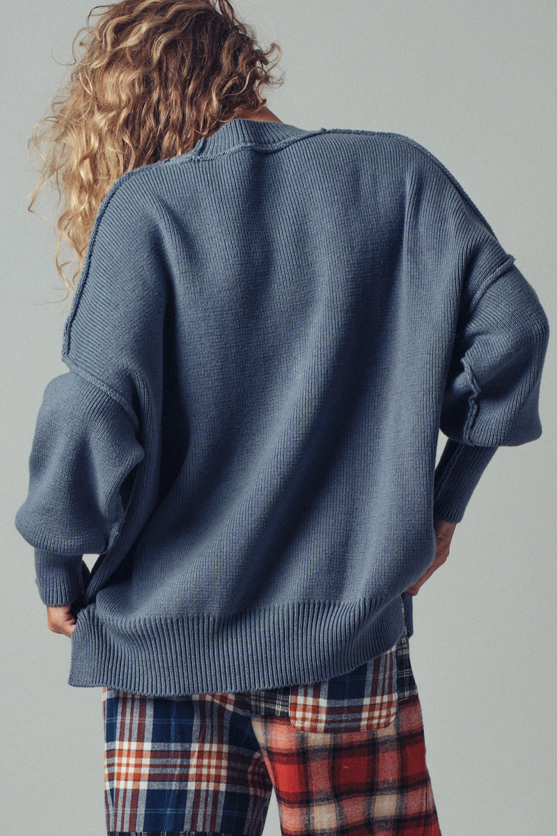 Urban Daizy - Oversized Cotton-Blend Knit Sweater in Navy