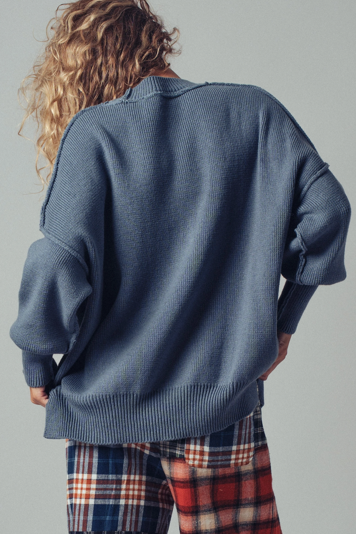 Urban Daizy - Oversized Cotton-Blend Knit Sweater in Navy