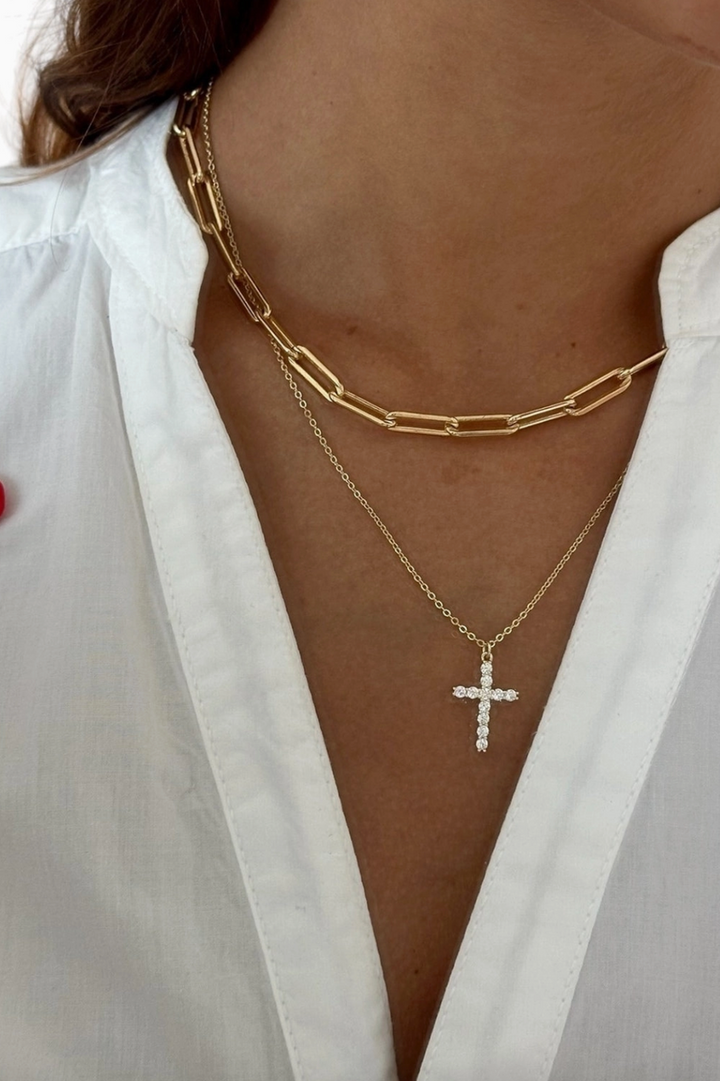 Sahira Jewelry - 18k Gold Plated Classic Cz Cross Necklace