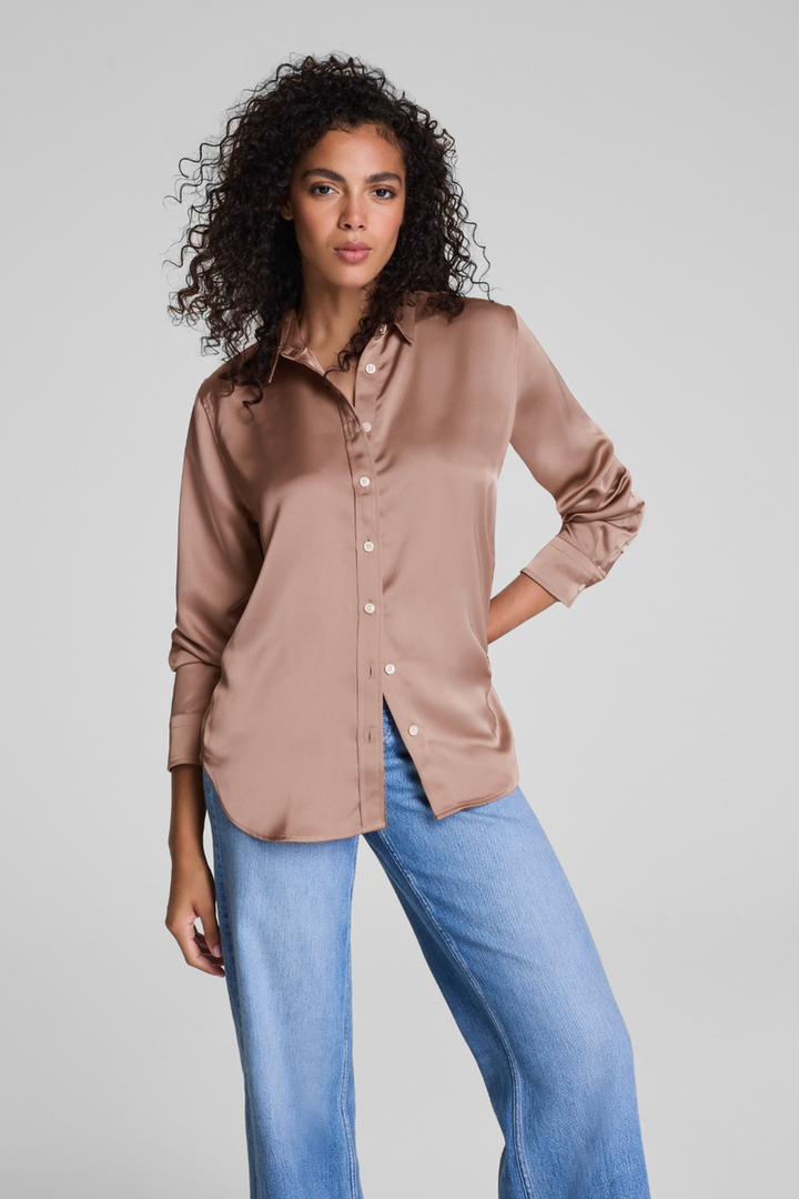 SPANX - Better Than Silk Button Down Top in Cafe Au Lait