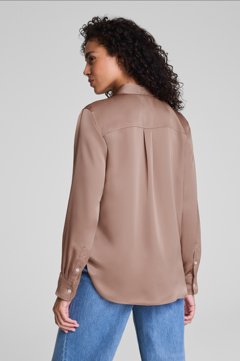 SPANX - Better Than Silk Button Down Top in Cafe Au Lait