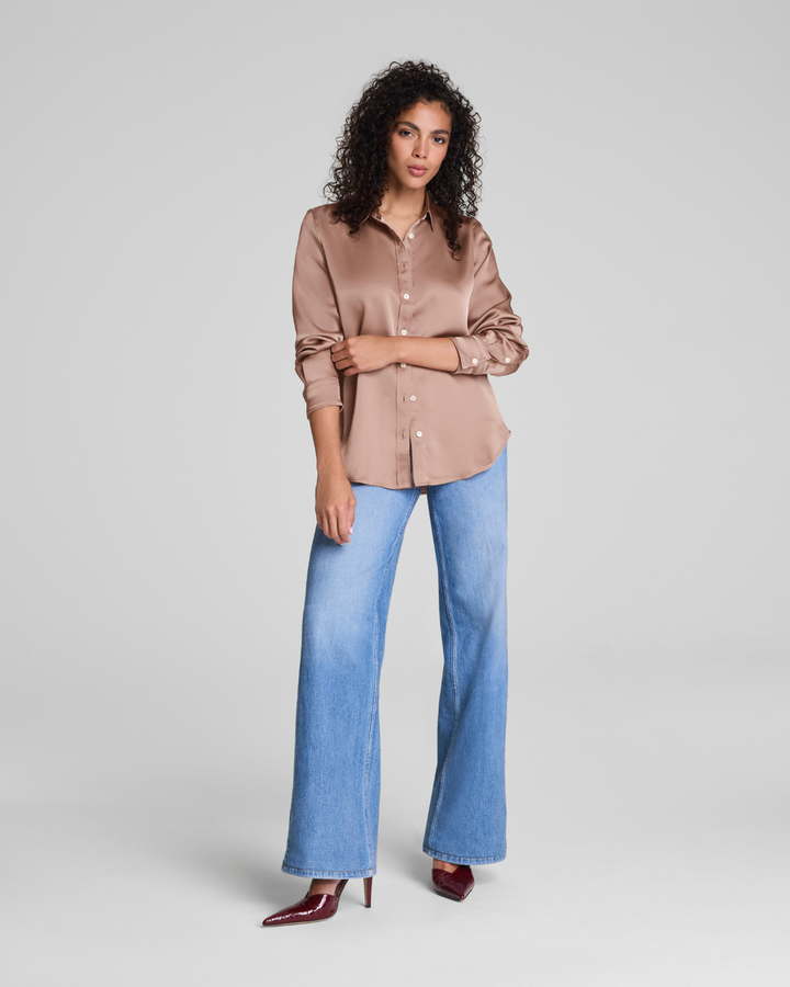 SPANX - Better Than Silk Button Down Top in Cafe Au Lait