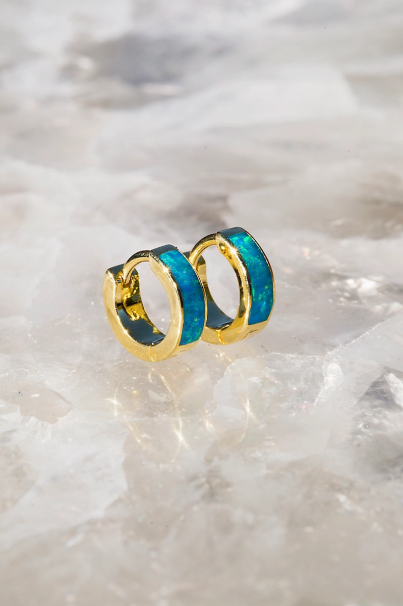 Native Gem - Shay Huggies with Blue Opal in 14k Gold Vermeil