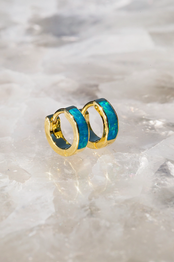 Native Gem - Shay Huggies with Blue Opal in 14k Gold Vermeil