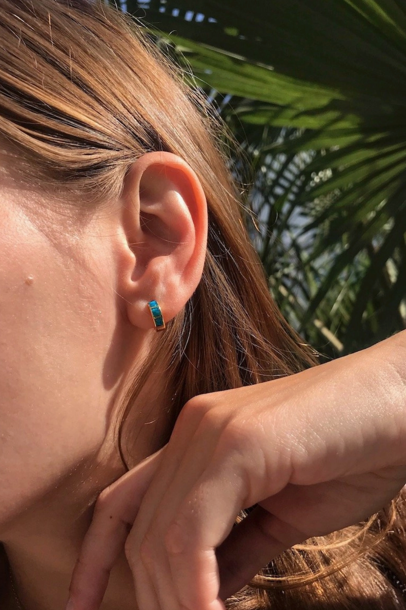Native Gem - Shay Huggies with Blue Opal in 14k Gold Vermeil