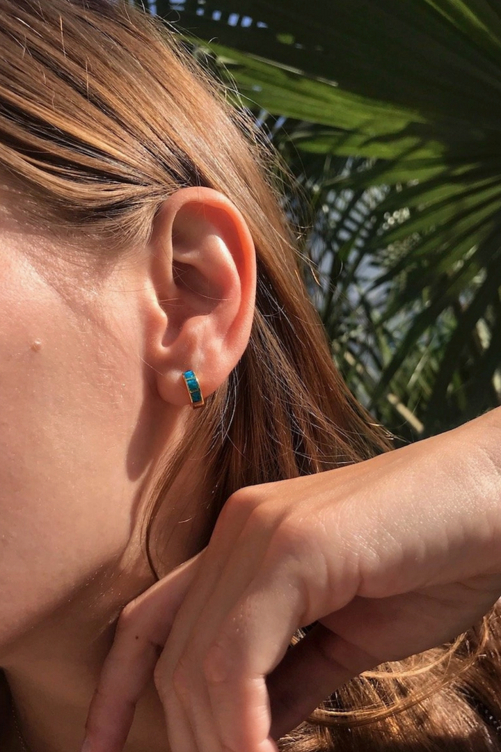 Native Gem - Shay Huggies with Blue Opal in 14k Gold Vermeil