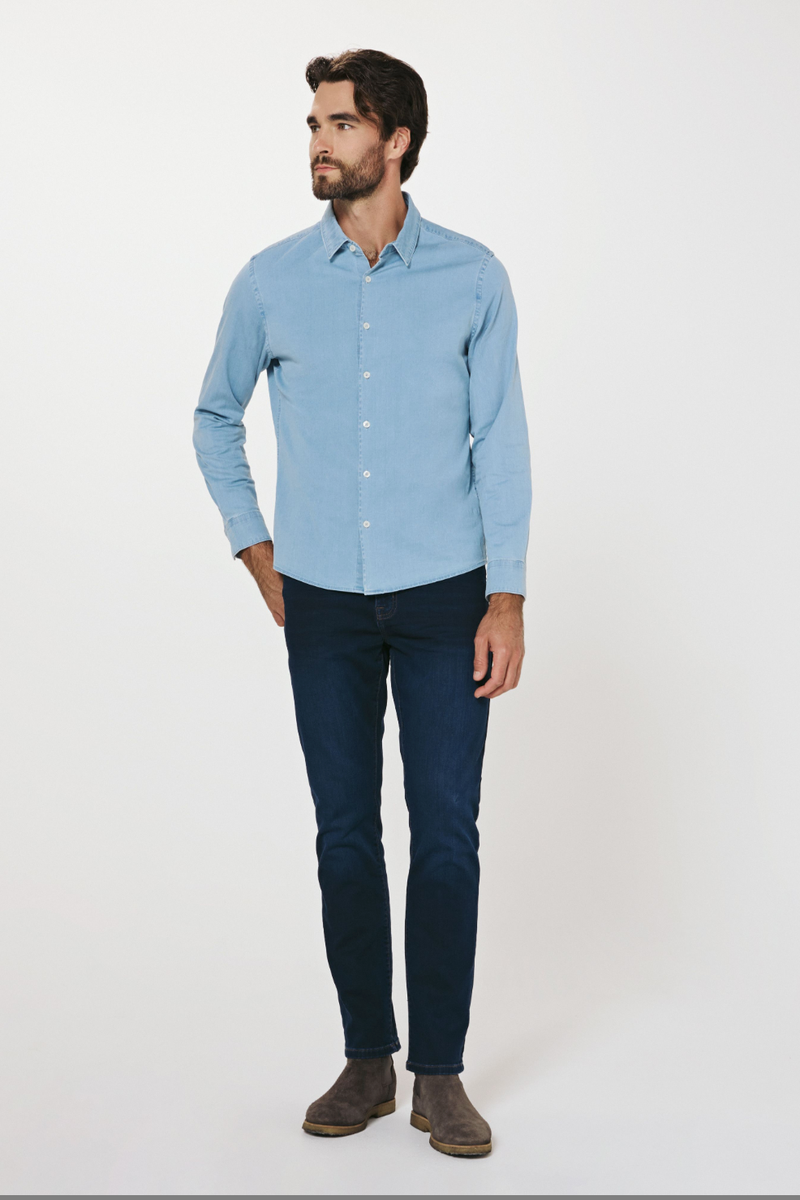 7DIAMONDS - Bozeman Denim Long Sleeve Shirt in Light Blue