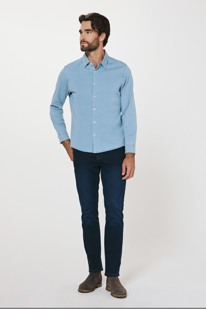 7DIAMONDS - Bozeman Denim Long Sleeve Shirt in Light Blue