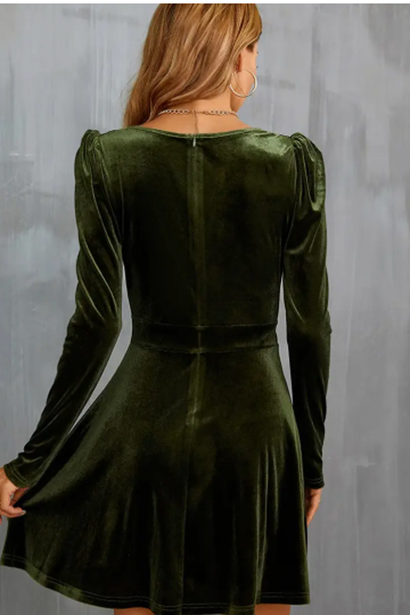 NINEXIS - Velvet Cocktail Dress in Army Green