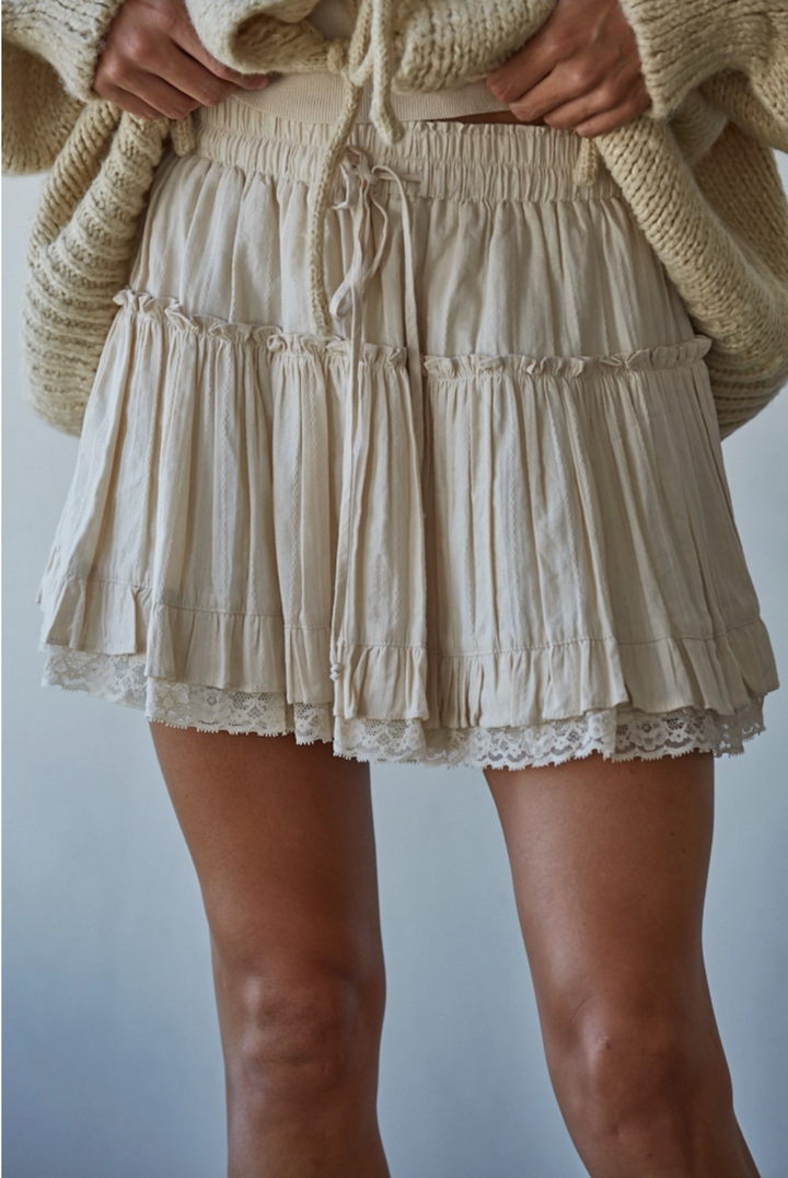 By Together - Woven Cotton Tiered Flare Mini Skirt in Off White