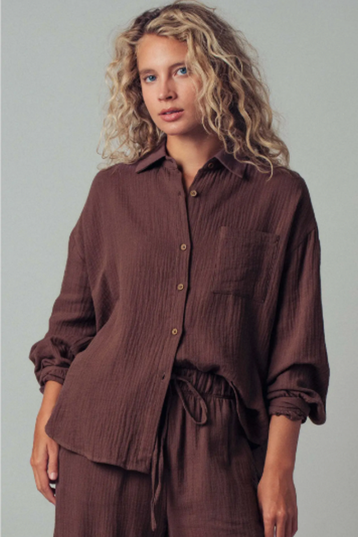 Urban Daizy - Textured Cotton Gauze Lounge Set in Brown