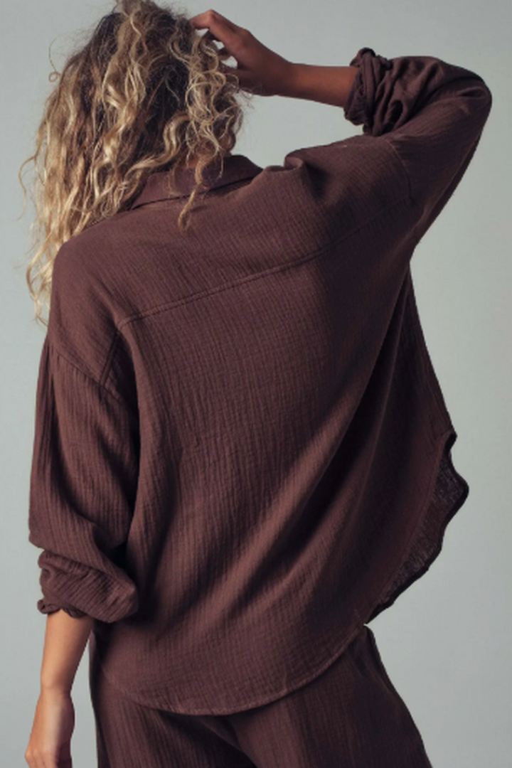 Urban Daizy - Textured Cotton Gauze Lounge Set in Brown