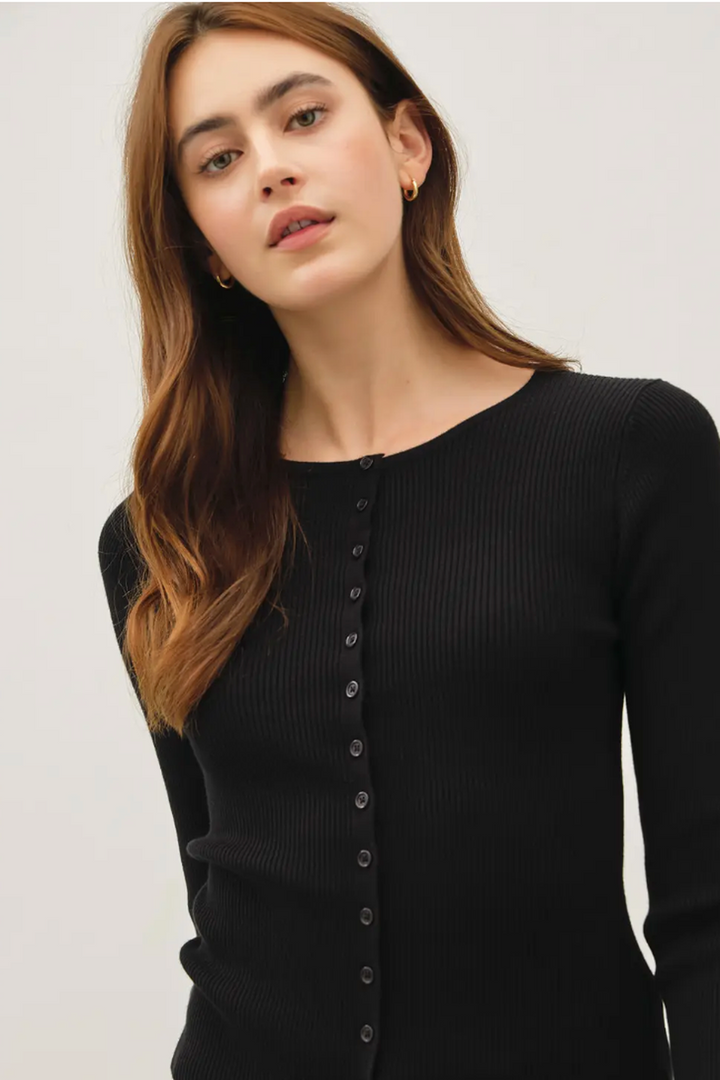 Be Cool - Ribbed Button Up Cardigan in Black