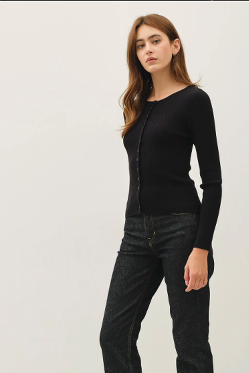 Be Cool - Ribbed Button Up Cardigan in Black