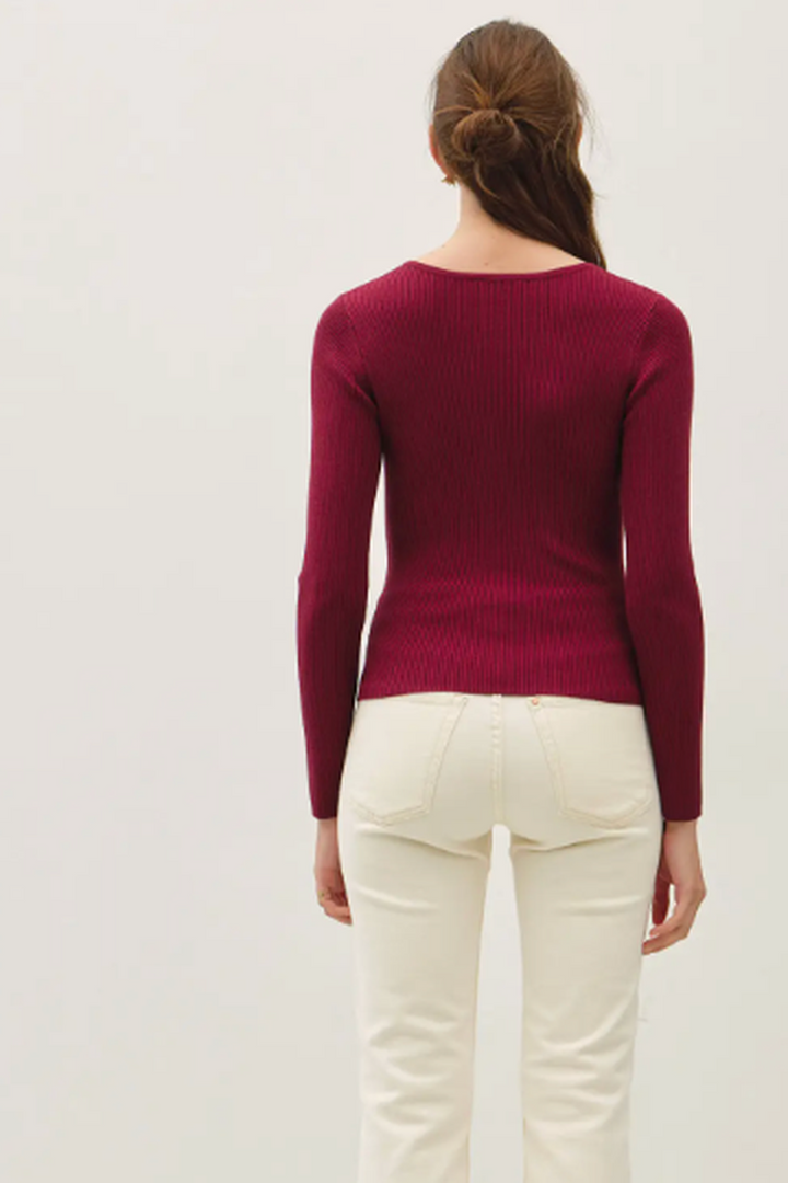 Be Cool - Ribbed Button Up Cardigan in Wine