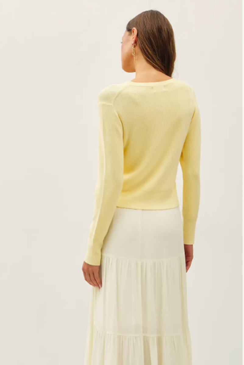 Be Cool - Ribbed Button Up Crewneck Cardigan in Lemonade