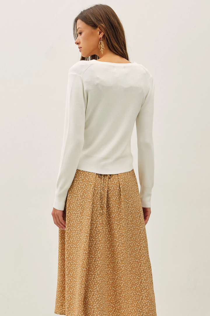 Be Cool - Ribbed Button Up Crewneck Cardigan in Off White