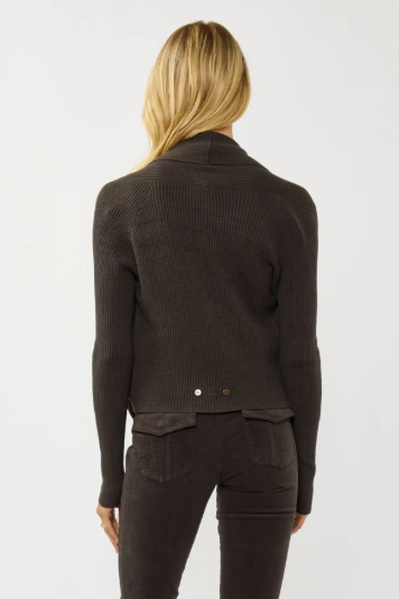 Lovestitch - Waffle Knit Long Sleeve Tie Front Cardigan in Dark Brown