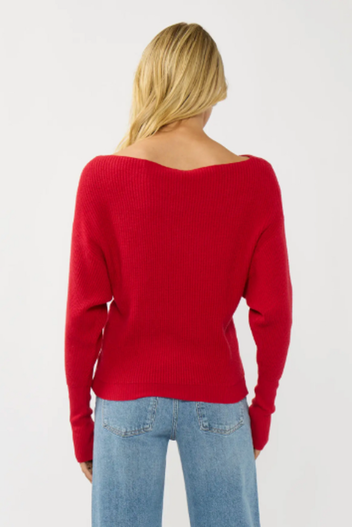 Lovestitch - Waffle Knit Long Sleeve Pullover Sweater in Red